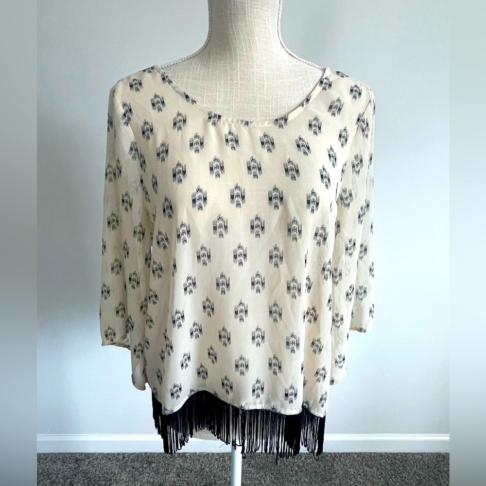 Umgee Beige Top with Black Pattern